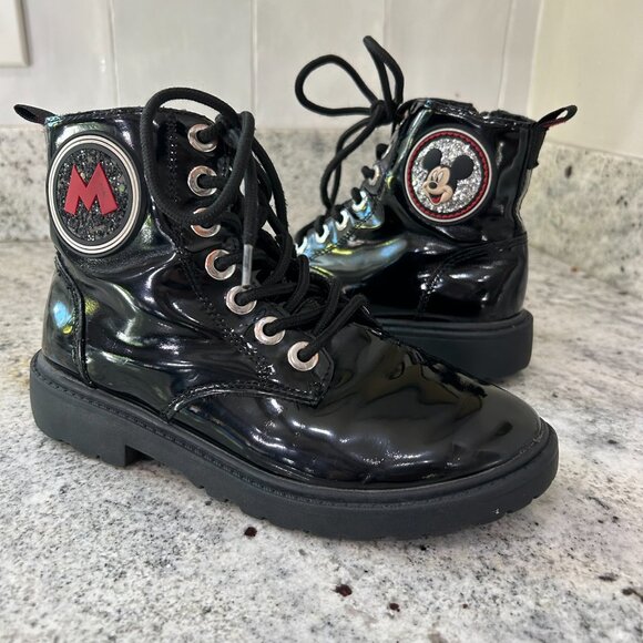 Zara | Disney Mickey Mouse Patent Leather‎ Combat Boots | SZ 34 (US Size 2) - Picture 4 of 13